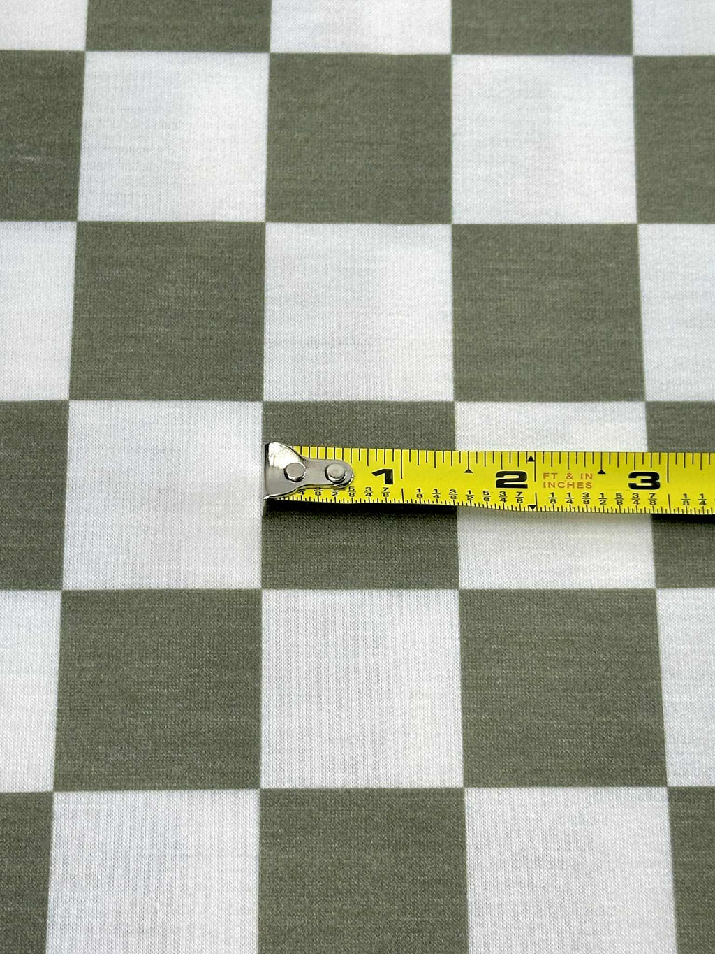 (FRENCH TERRY) OLIVE AND OFF WHITE CHECKERED