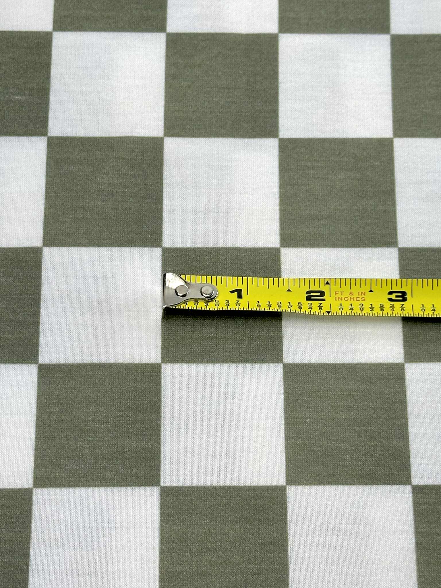 (FRENCH TERRY) OLIVE AND OFF WHITE CHECKERED