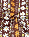 (DBP) LIGHT ORANGE AND OFF WHITE FLOWER PATTERN ON VINTAGE BROWN