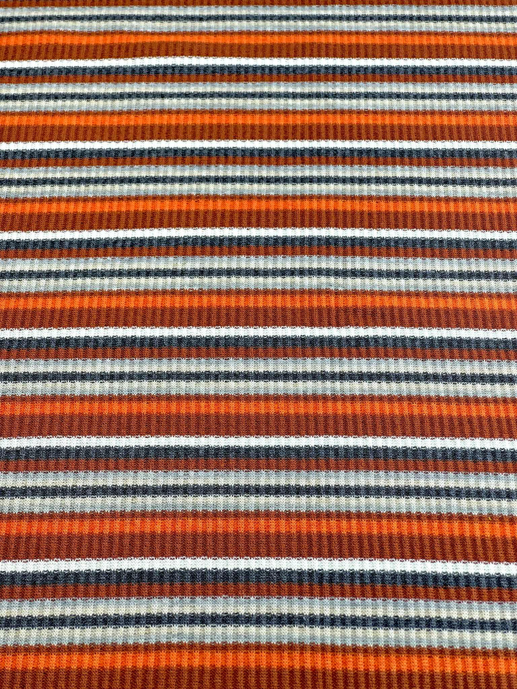(SWEATER RIB) ORANGE, RUST, GRAY, AND OFF WHITE STRIPES