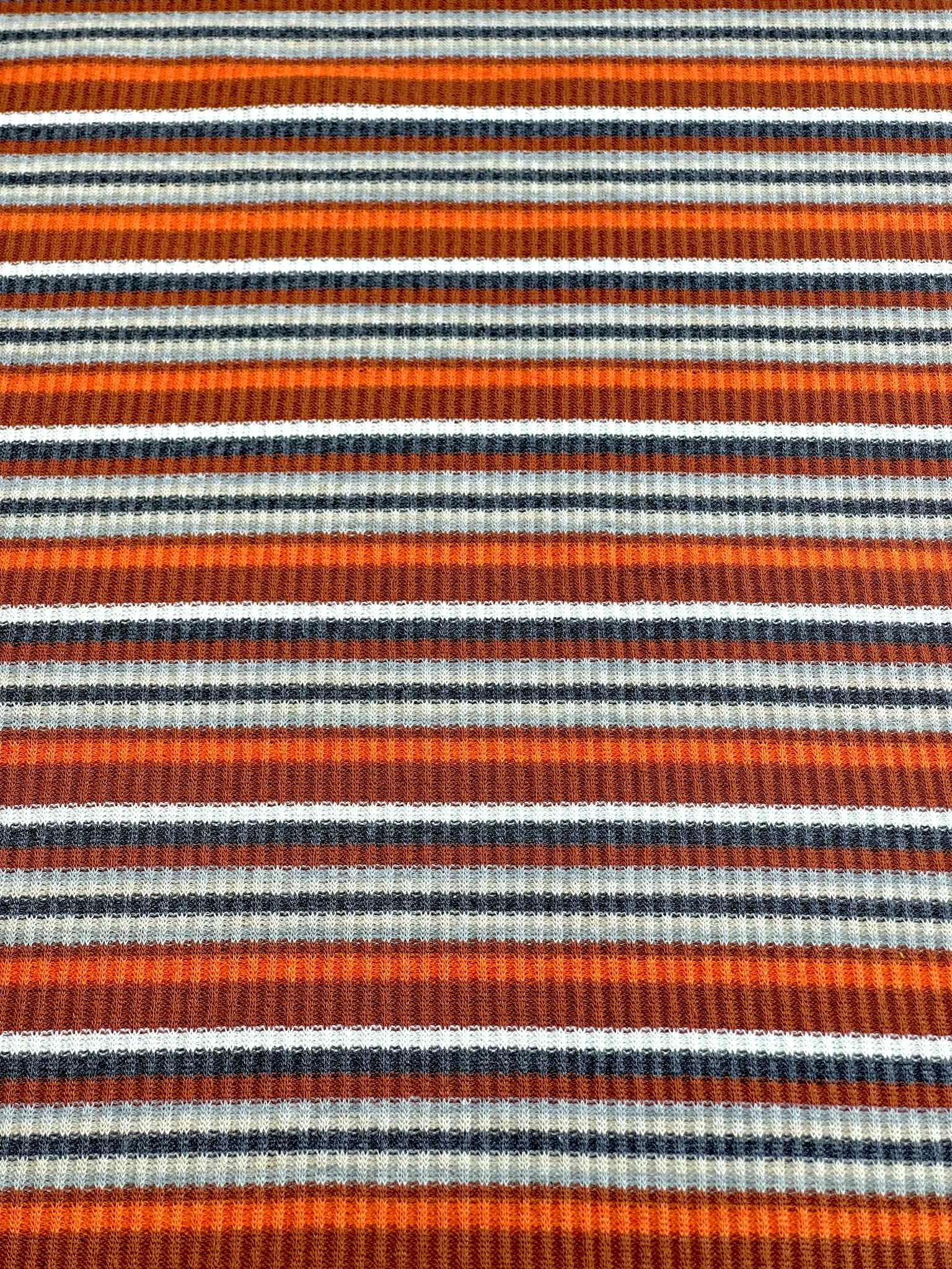 (SWEATER RIB) ORANGE, RUST, GRAY, AND OFF WHITE STRIPES