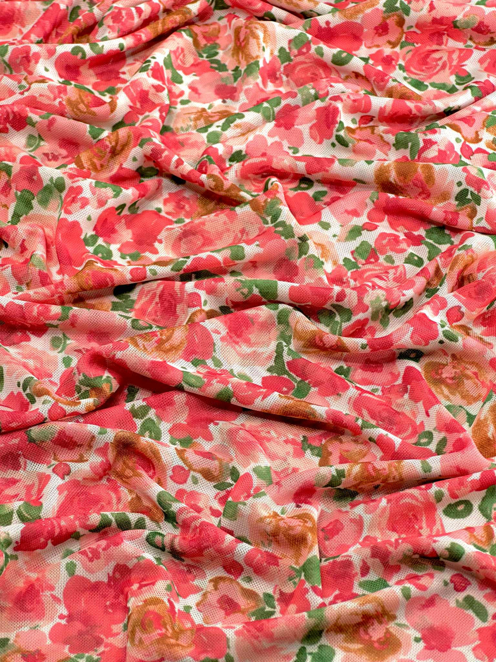 (MESH) PINK AND RED FLORAL ON OFF WHITE