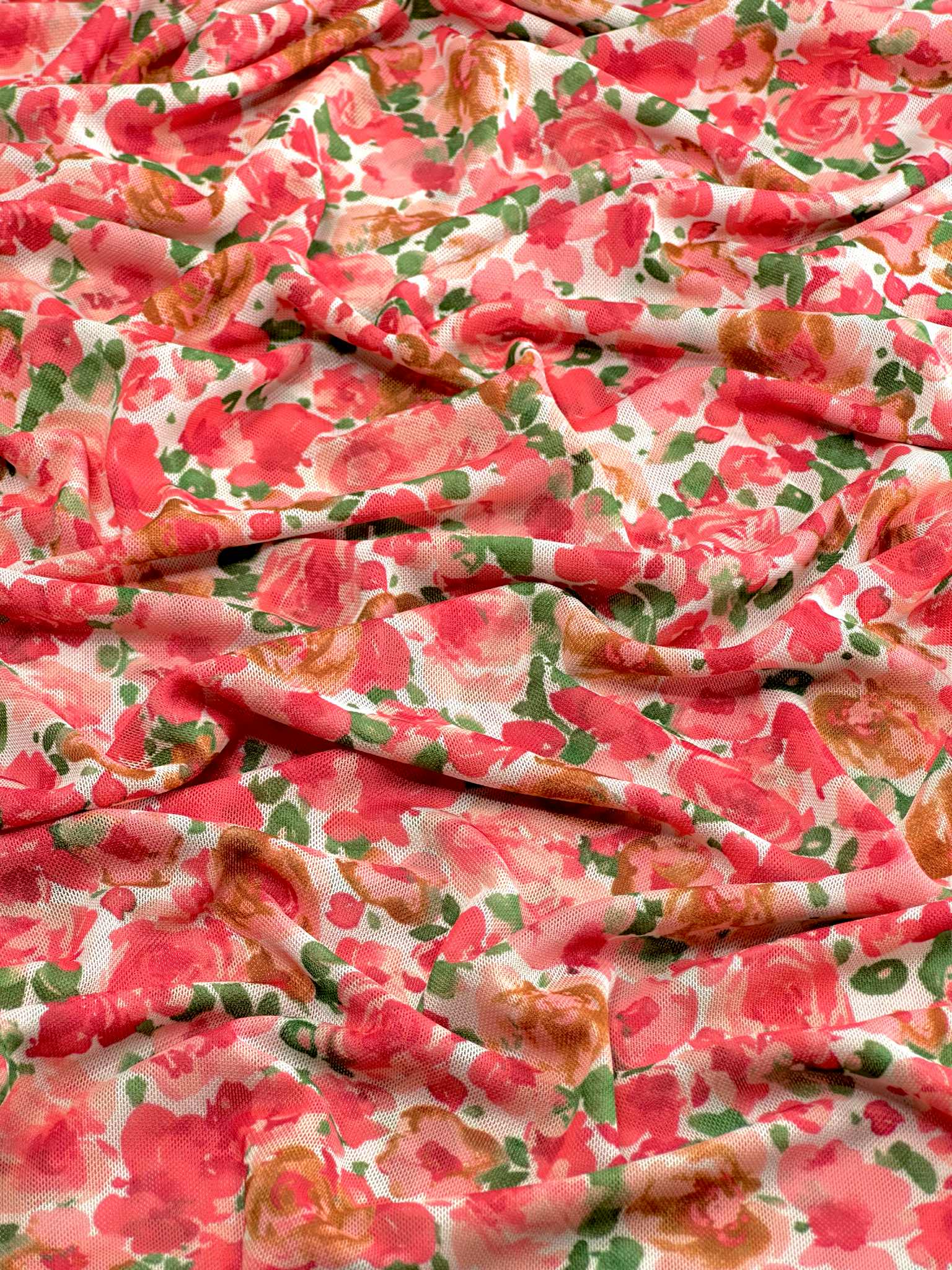 (MESH) PINK AND RED FLORAL ON OFF WHITE