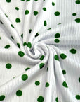 (4X2 RIB) GREEN POLKA DOTS ON OFF WHITE