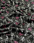 (4X2 RIB) SKELETONS AND PINK BOWS ON BLACK