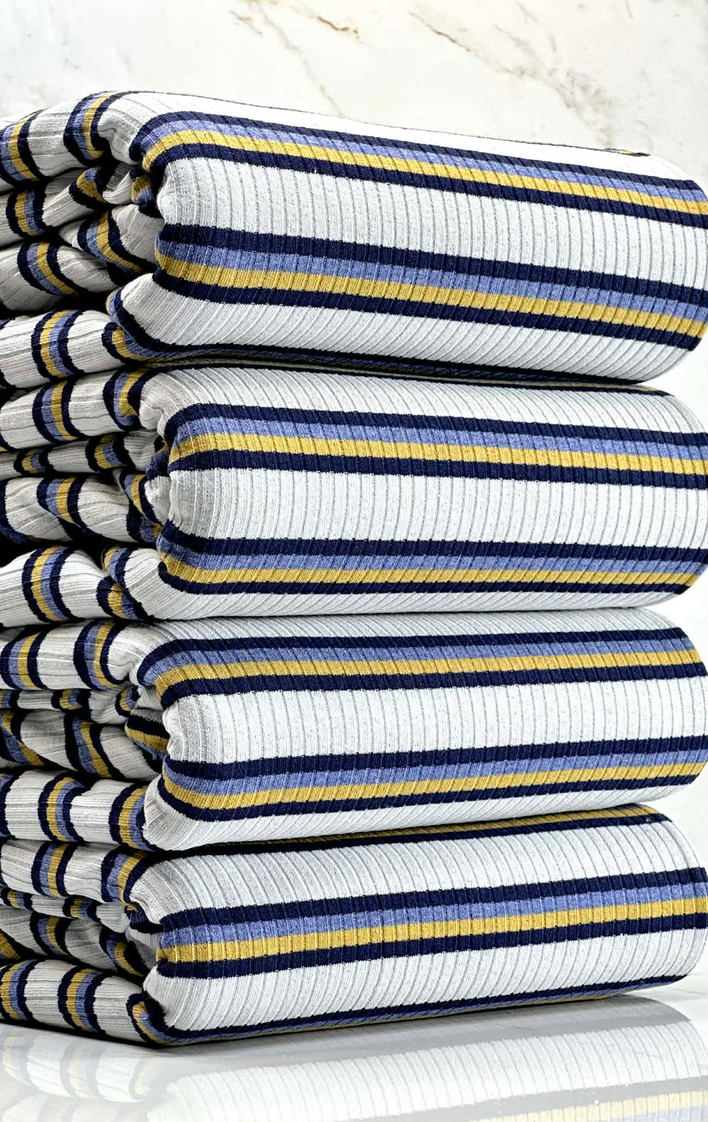 (COTTON RIB) NAVY, YELLOW, AND BLUE STRIPES ON OFF WHITE (2)