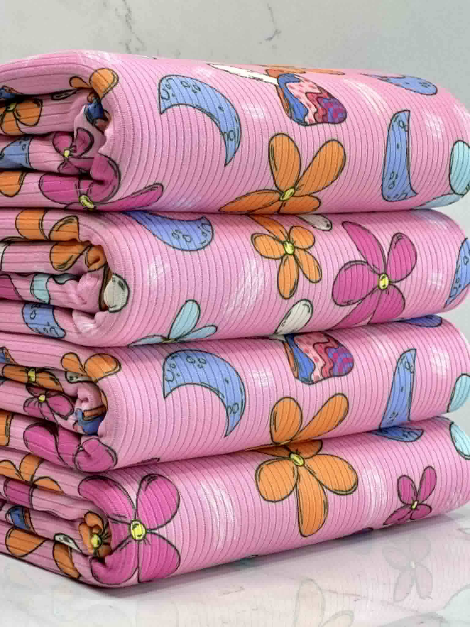 (4X2 YUMMY RIB) MUSHROOMS AND FLOWERS ON PINK