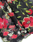 (MESH) RED, GREEN AND IVORY FLORAL ON BLACK