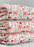(RUFFLE LACE) HEARTS, BOWS, FLOWERS, AND RED BIRDS ON OFF WHITE