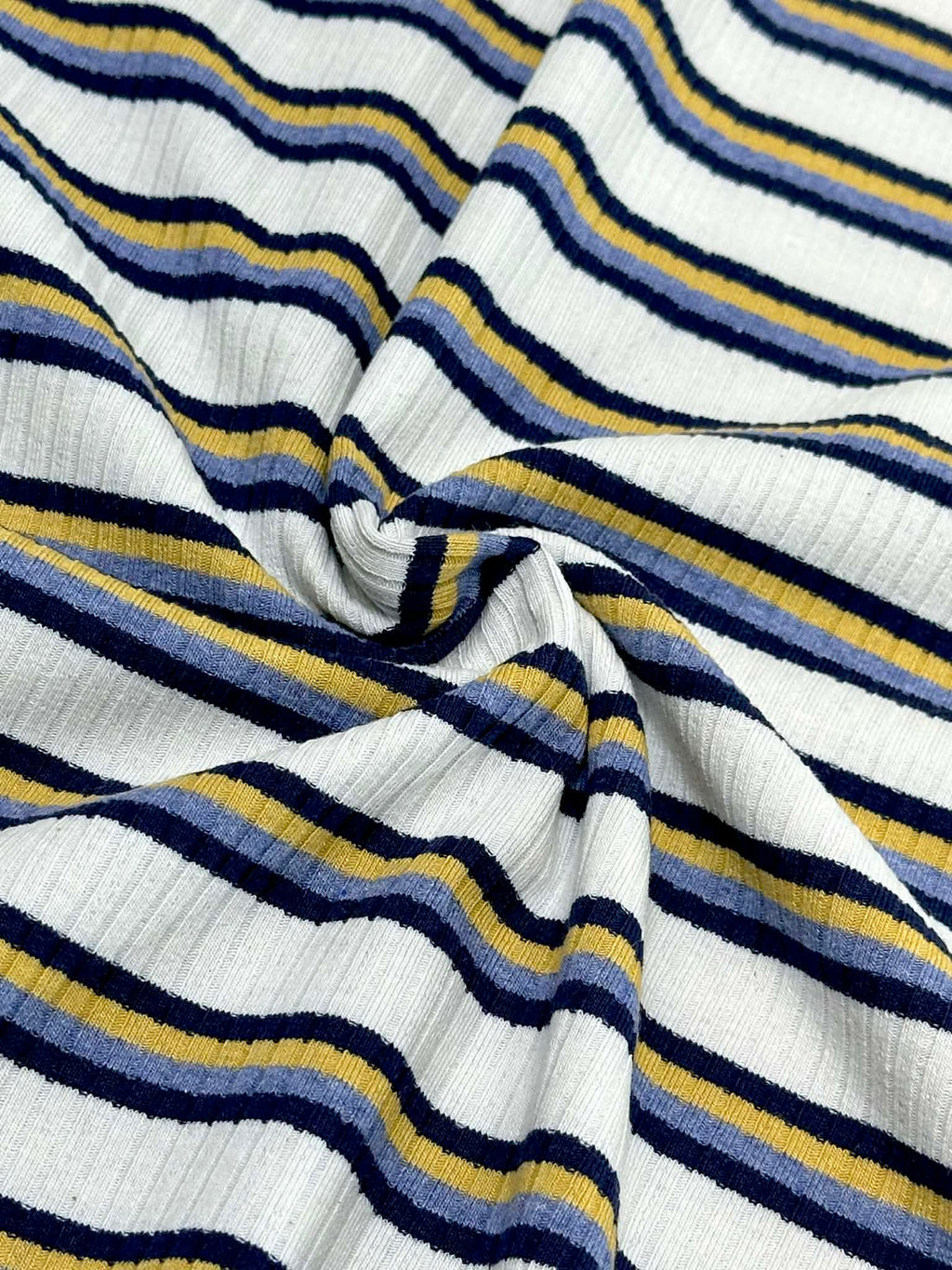 (COTTON RIB) NAVY, YELLOW, AND BLUE STRIPES ON OFF WHITE (2)