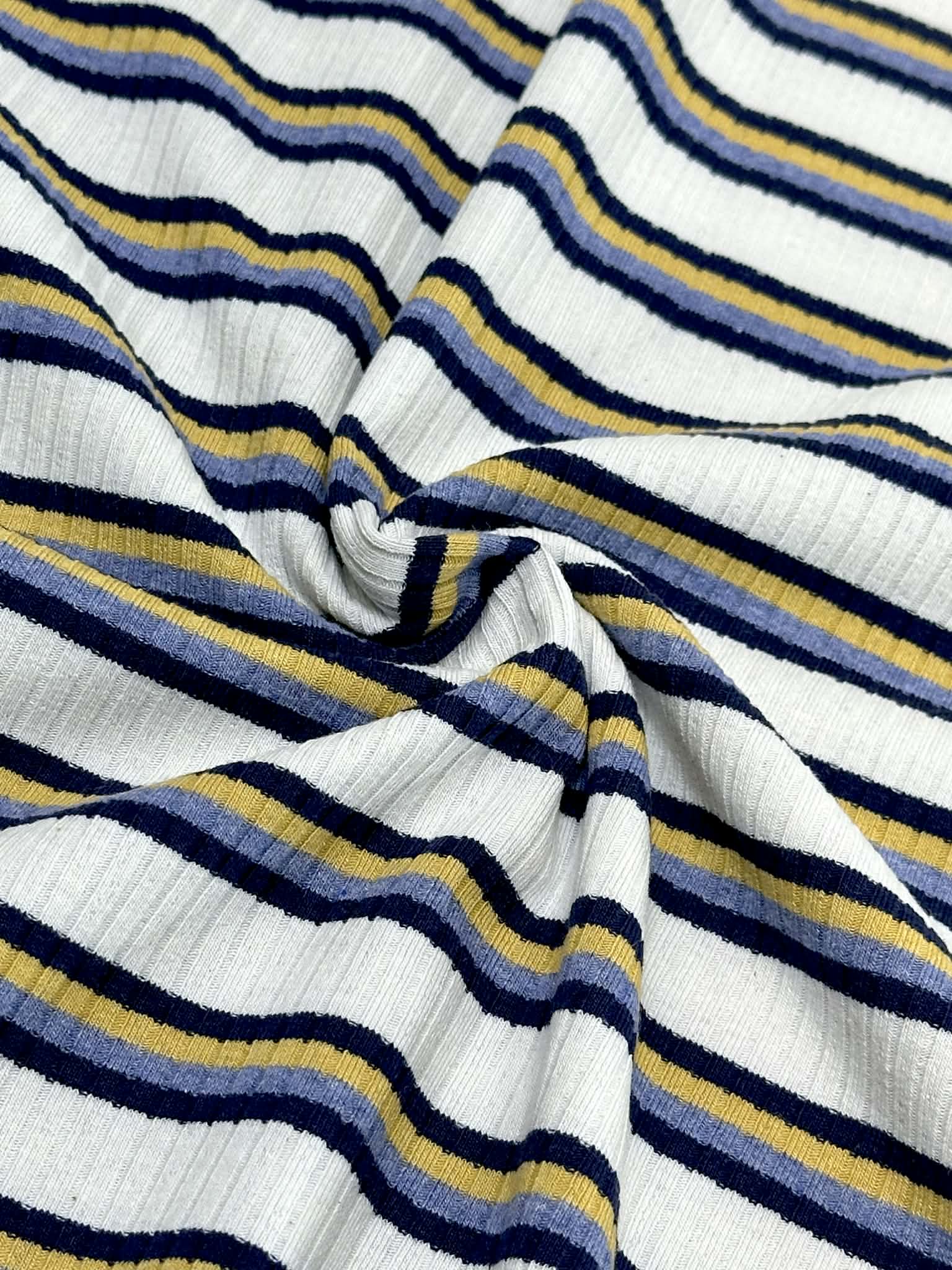 (COTTON RIB) NAVY, YELLOW, AND BLUE STRIPES ON OFF WHITE (2)