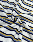 (COTTON RIB) NAVY, YELLOW, AND BLUE STRIPES ON OFF WHITE