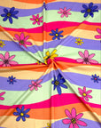 (DBP) PINK, YELLOW, PURPLE, AND HOT PINK FLOWERS ON COLORFUL WAVE