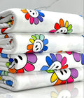 (DBP) HAPPY FACE RAINBOW DAISY FLOWERS ON OFF WHITE(1)