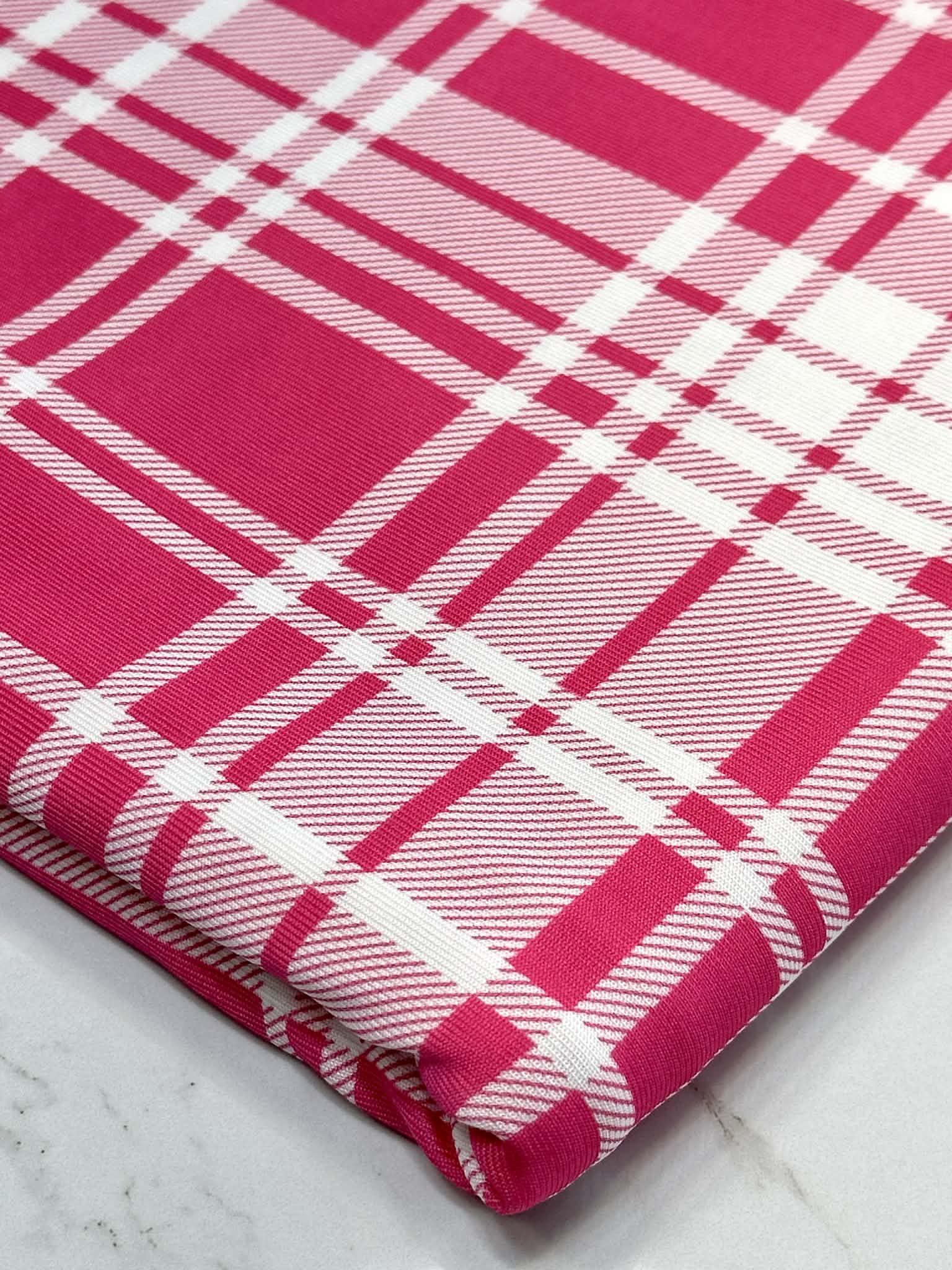 (DTY NON BRUSHED) HOT PINK AND OFF WHITE PLAID