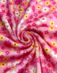 (POINTELLE RIB) YELLOW, PINK, AND OFF WHITE TINY FLOWERS ON PINK