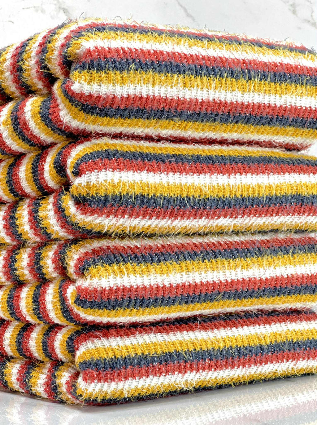 (CHENILLE MOHAIR RIB) MUSTARD, NAVY, RED, AND OFF WHITE STRIPES(3)