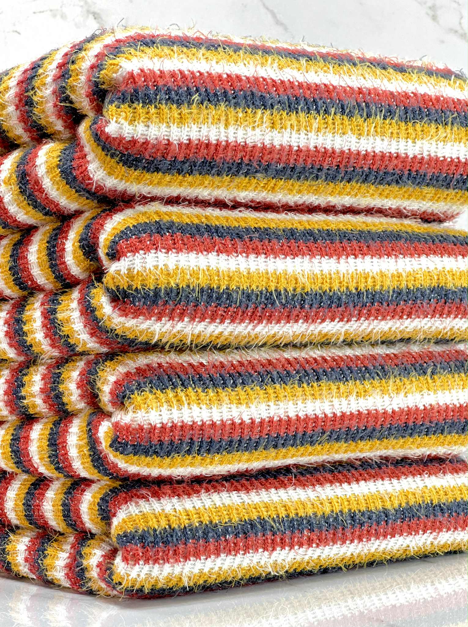 (CHENILLE MOHAIR RIB) MUSTARD, NAVY, RED, AND OFF WHITE STRIPES(3)