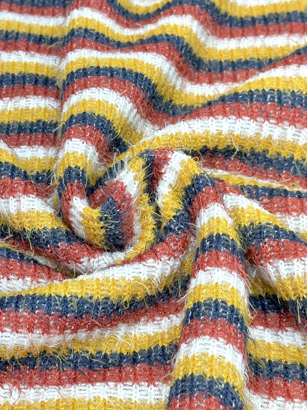 (CHENILLE MOHAIR RIB) MUSTARD, NAVY, RED, AND OFF WHITE STRIPES(3)