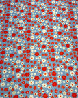 (2X2 YUMMY RIB) RED, DARK CORAL AND OFF WHITE TINY FLOWERS ON BLUE