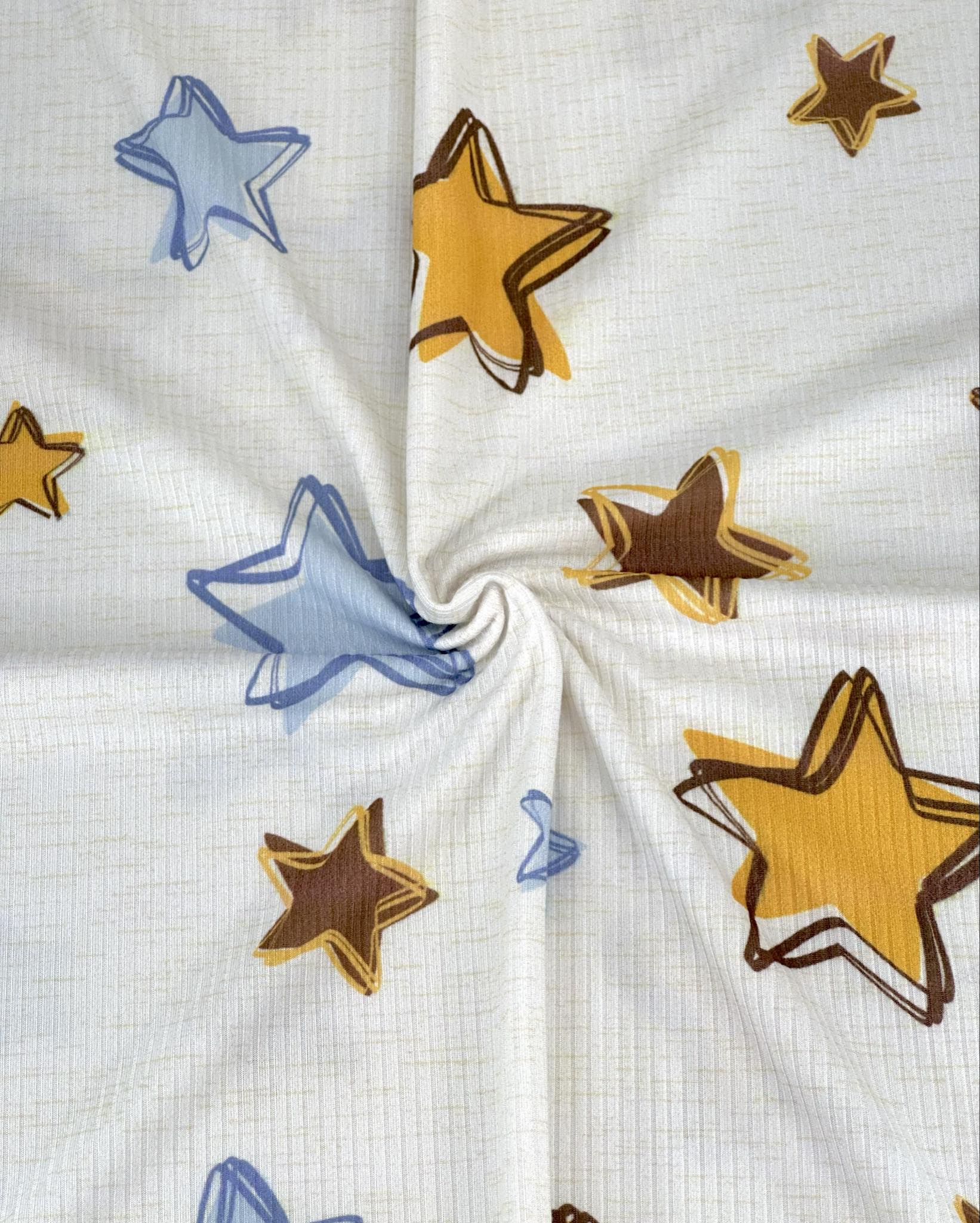 (YUMMY RIB) BLUE, MUSTARD, AND BROWN STARS ON CREAM(4)