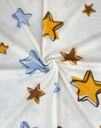 (YUMMY RIB) BLUE, MUSTARD, AND BROWN STARS ON CREAM