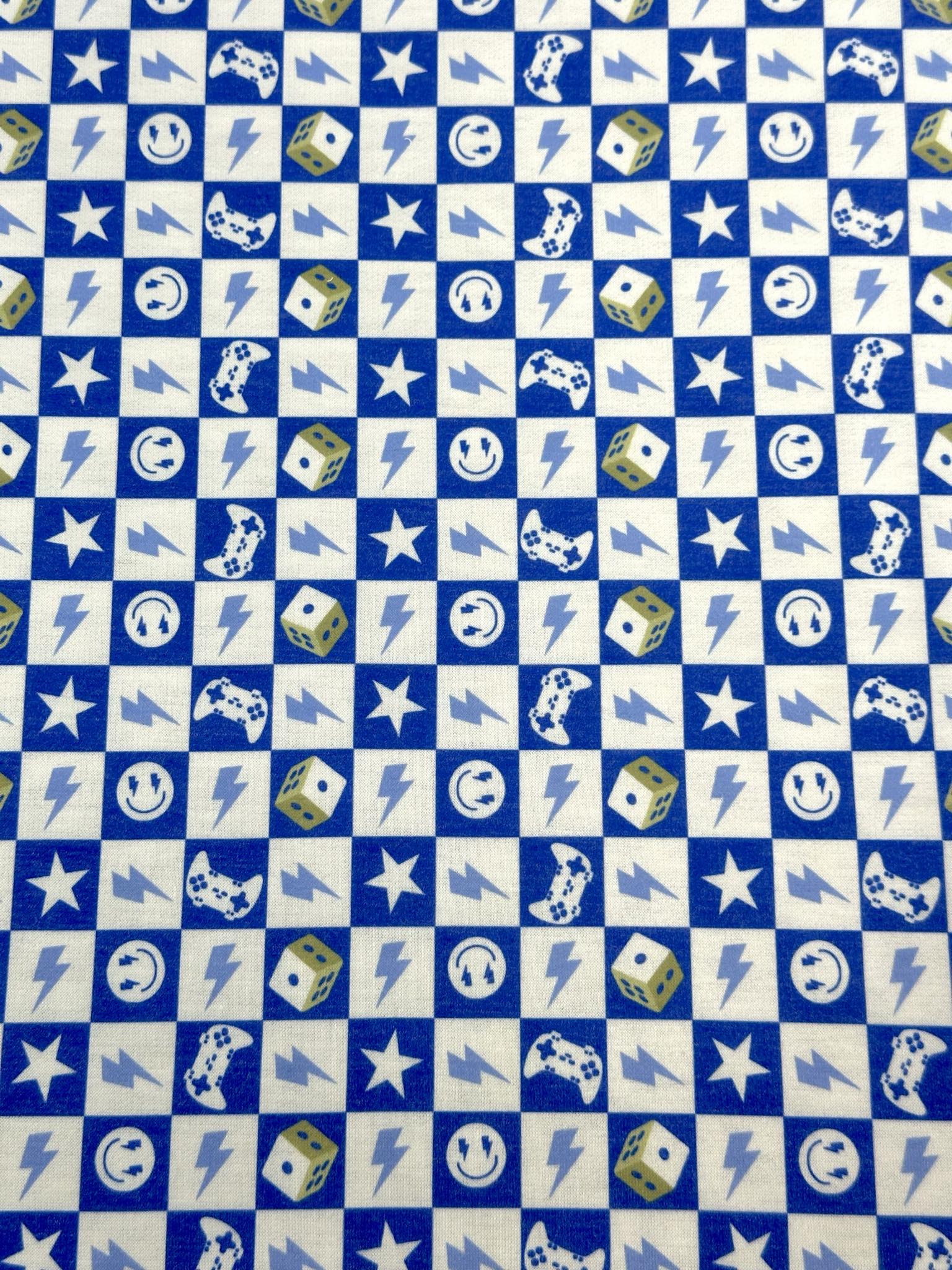 (FRENCH TERRY) ROYAL BLUE GAMER CHECKERED PRINT