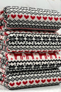 (SWEATER KNIT) RED REINDEER'S AND RED/ BLACK HEARTS ON OFF WHITE