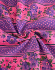 (COTTON JERSEY) HOT PINK AND PURPLE FLORAL/ POLKA DOT STRIPE