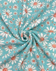 (BELLA RIB) WHITE AND RUST DAISIES ON AQUA