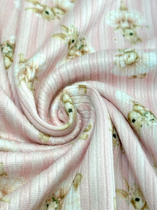 (4X2 YUMMY RIB) BALLERINA BUNNIES ON PINK STRIPES (5)