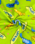 (FRENCH TERRY) SKATEBOARDS AND STARS ON LIME