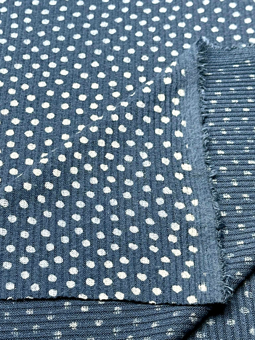 (RIB BRUSHED) POLKA DOTS ON NAVY