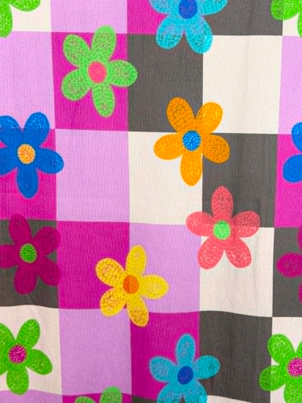(SWEATER KINT/OAKLEY) FLOWERS ON PURPLE AND GRAY LARGE CHECKERED
