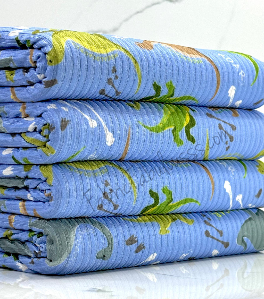 (YUMMY RIB) GREEN, BROWN, AND ALOE DINOSAURS ON BLUE (1)