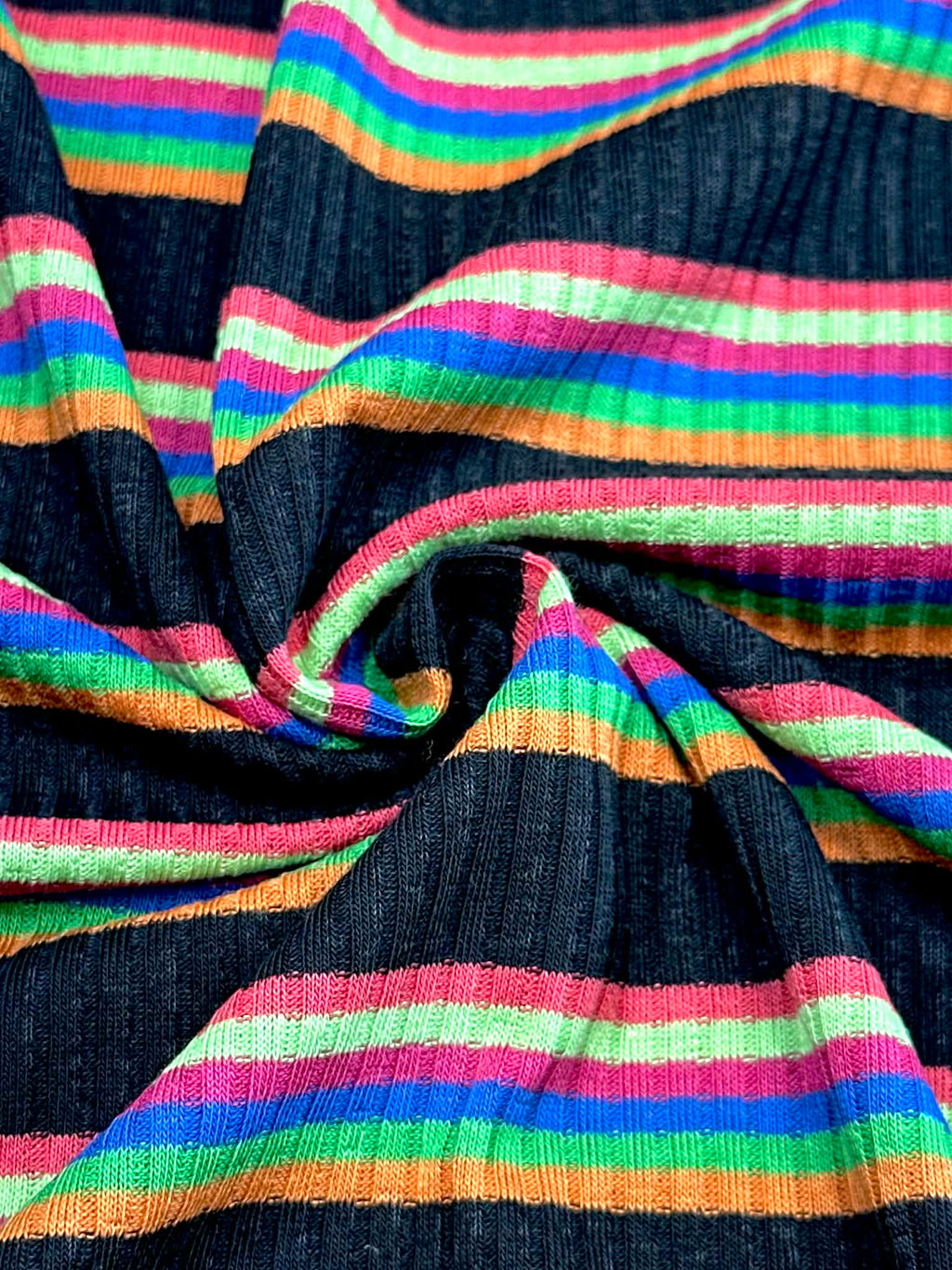 (RIB) RED, LIME, BLUE, GREEN, AND ORANGE STRIPES ON BLACK (4)