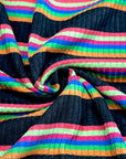 (RIB) RED, LIME, BLUE, GREEN, AND ORANGE STRIPES ON BLACK