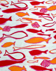 (COTTON BABY RIB) PINK, ORANGE AND RED FISH ON OFF WHITE