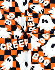 (FRENCH TERRY) GHOST ON ORANGE AND BLACK CHECKERED PRINT