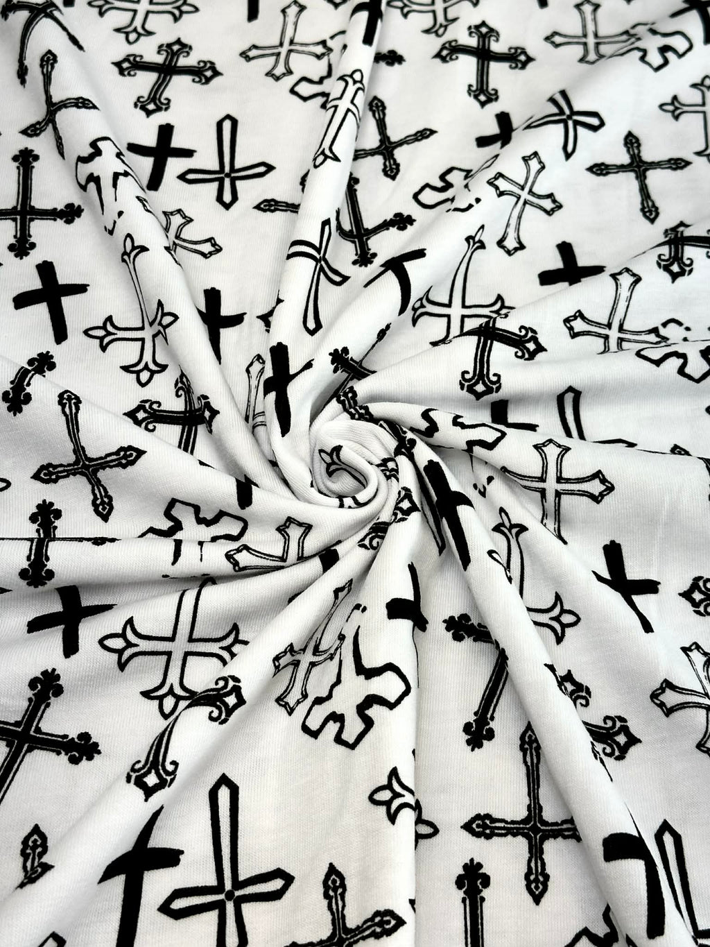 (JERSEY KNIT) BLACK CROSSES ON OFF WHITE