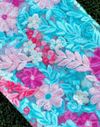 (TULLE) COLORFUL EMBROIDERED FLOWERS ON AQUA