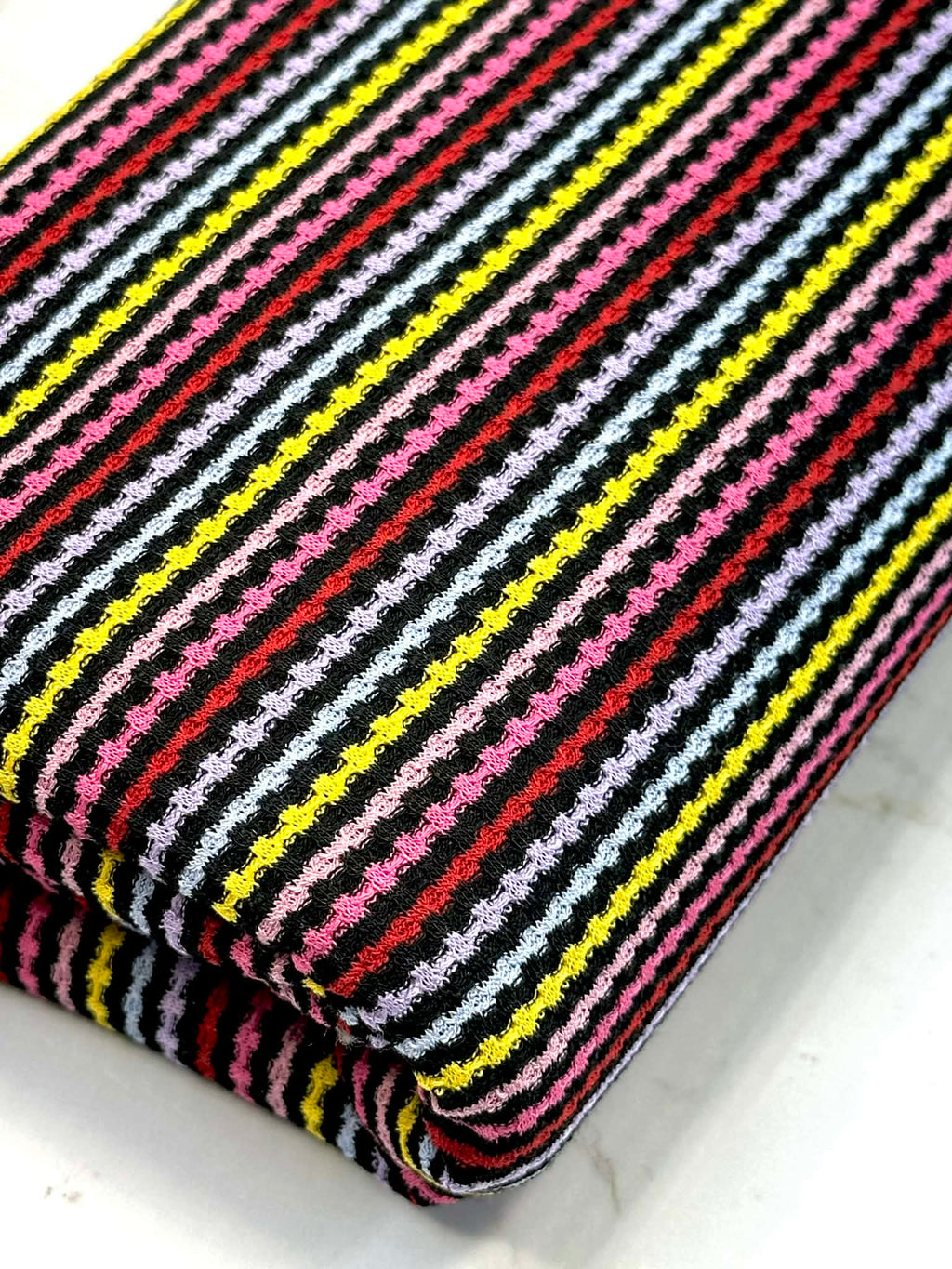 (BABY WAFFFLE) PINK, RED, LILAC, LIGHT BLUE, AND YELLOW STRIPES