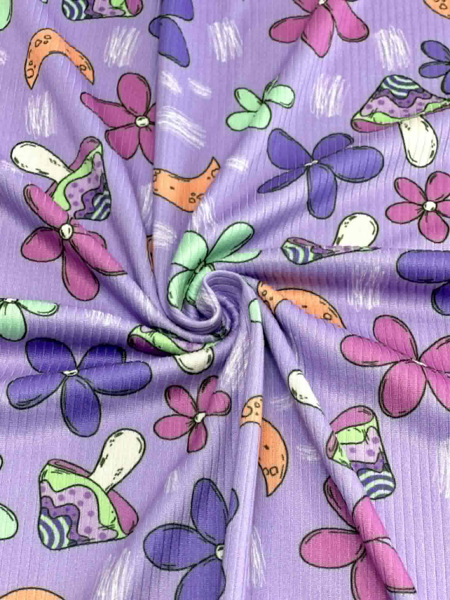 (4X2 YUMMY RIB) MUSHROOMS AND FLOWERS ON  PURPLE