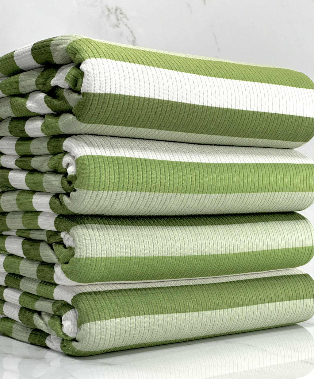 (4X2 RIB) SAGE GREEN AND OFF WHITE STRIPES