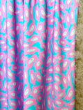(SWIM TERRY) PINK HAPPY FACE FLOWERS ON BLUE