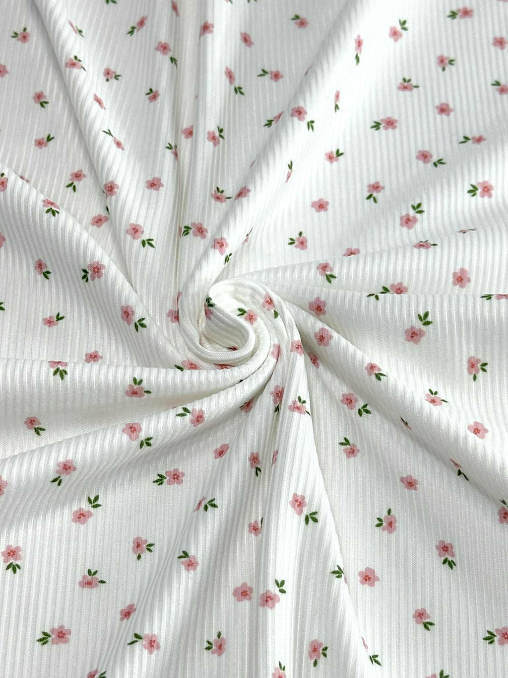 (2X2 RIB) TINY PINK FLOWERS ON OFF WHITE