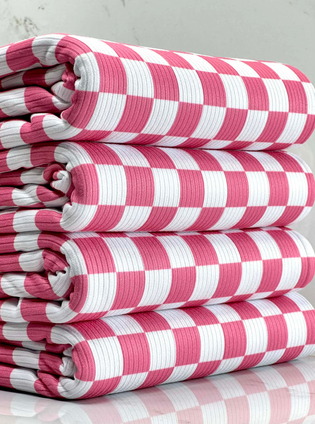 (4X2 YUMMY RIB) NEW PINK AND OFF WHITE CHECKERED