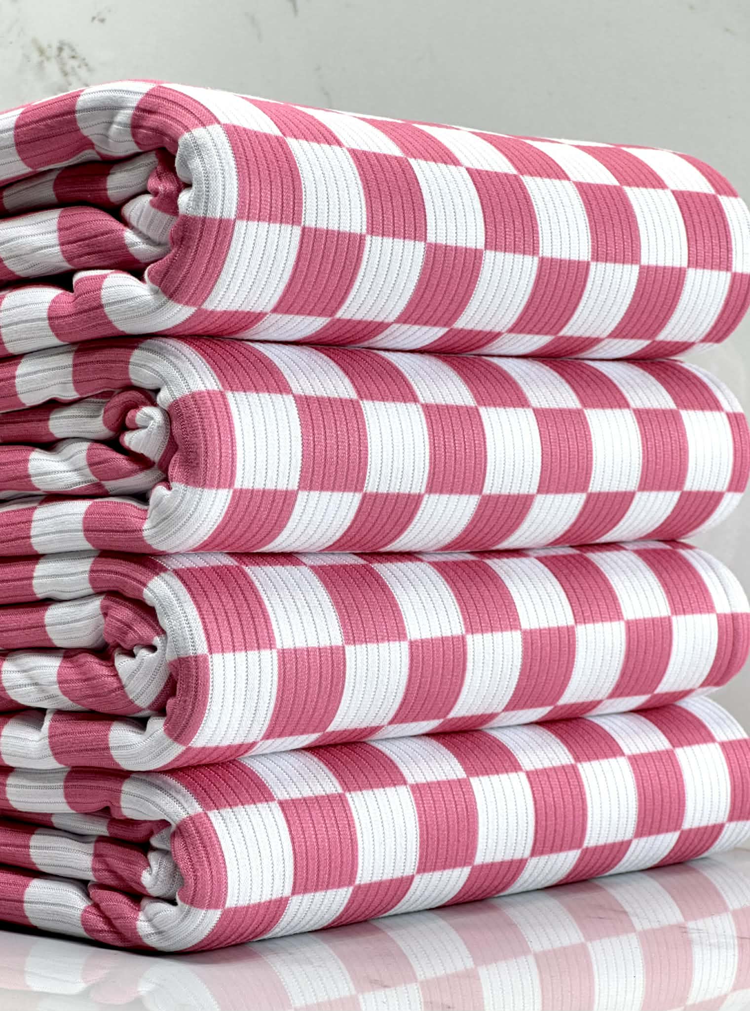 (4X2 YUMMY RIB) NEW PINK AND OFF WHITE CHECKERED