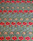 (MESH) RED, GREEN AND IVORY FLORAL ON BLACK