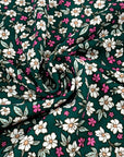 (WOVEN) CREAM AND PINK FLOWERS ON EMERALD